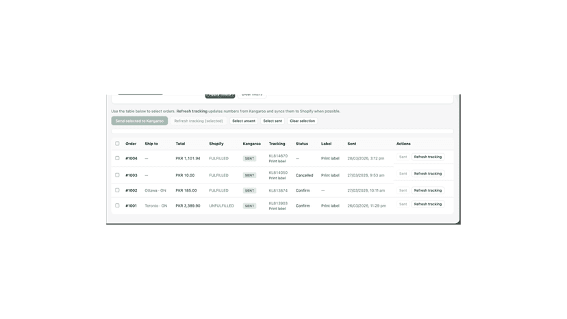 Order List with statuses