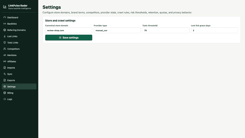 Settings and provider mode.