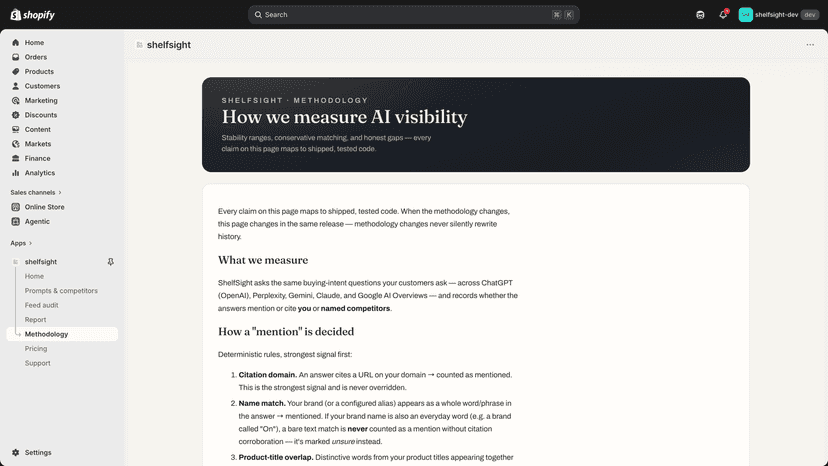 Public methodology page inside the app