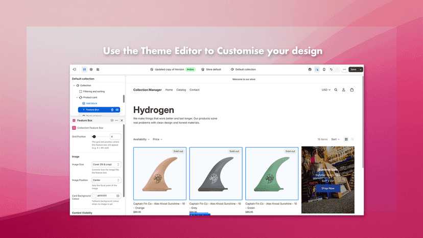 Customise design in the Theme Editor