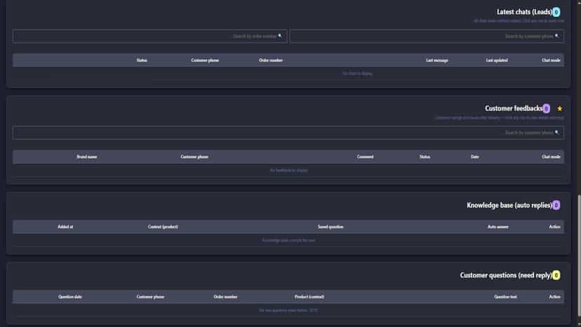 Manage chats, feedback, knowledge base, and questions