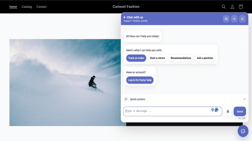 AI chat widget open on Shopify storefront