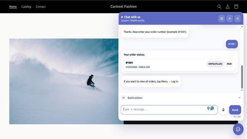 Order status card shown inside chat widget