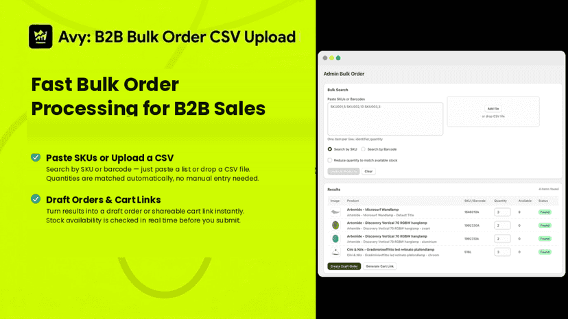 B2B bulk order and csv upload