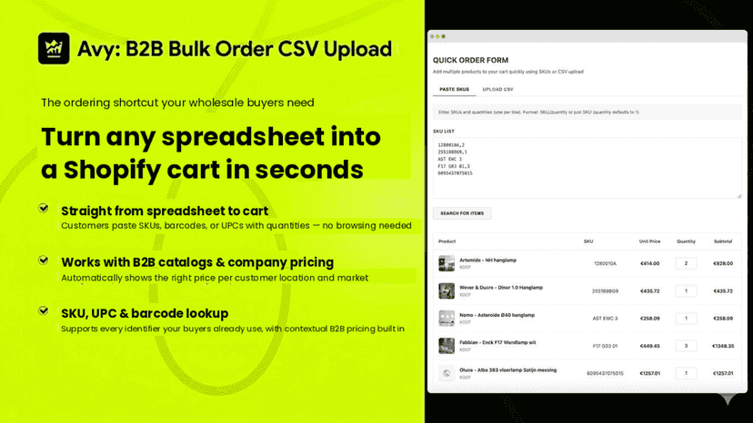 B2B bulk order and csv upload