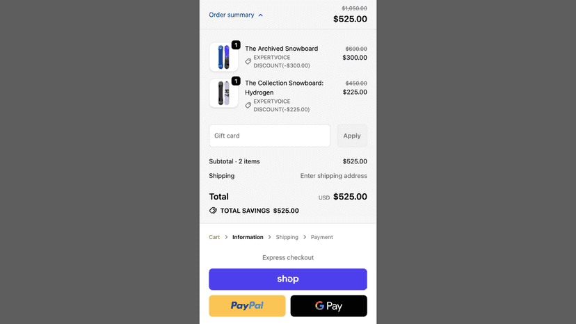 Mobile view on-site pricing display
