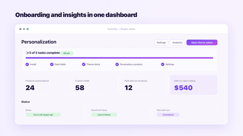 Kustomly — Onboarding and insights in one dashboard
