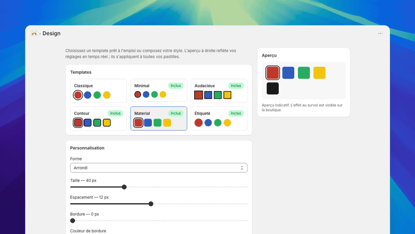 Design the swatches