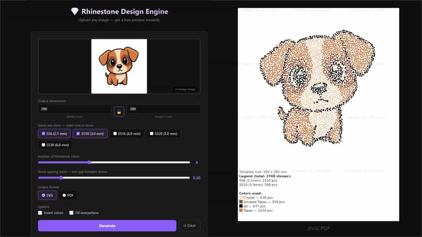 Import picture --> export rhinestone template