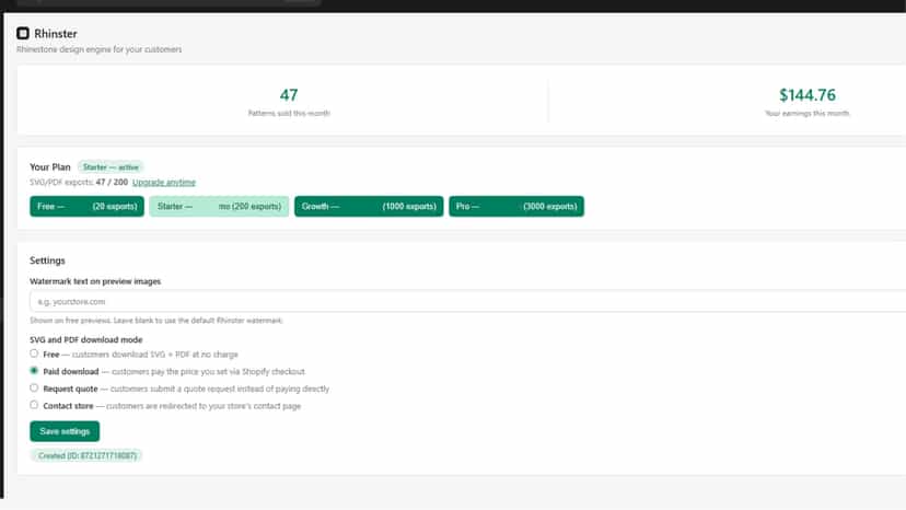 Merchant dashboard with options