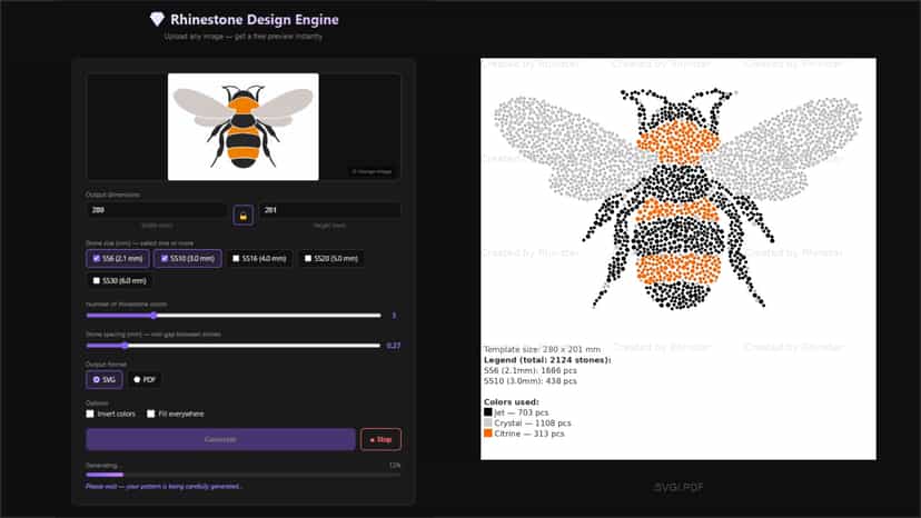 Pic to rhinestone template for hotfix transfers