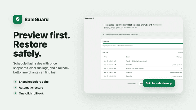 SaleGuard preview and restore workflow