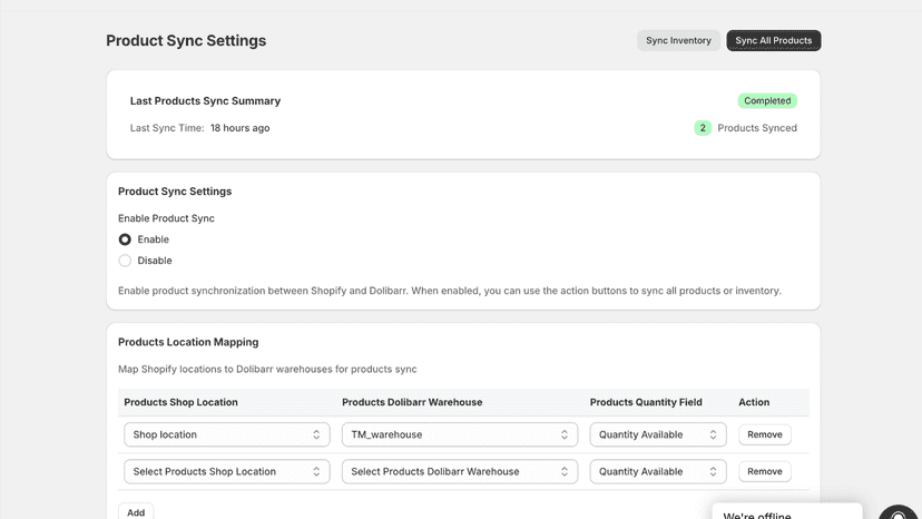 Product Sync Settings