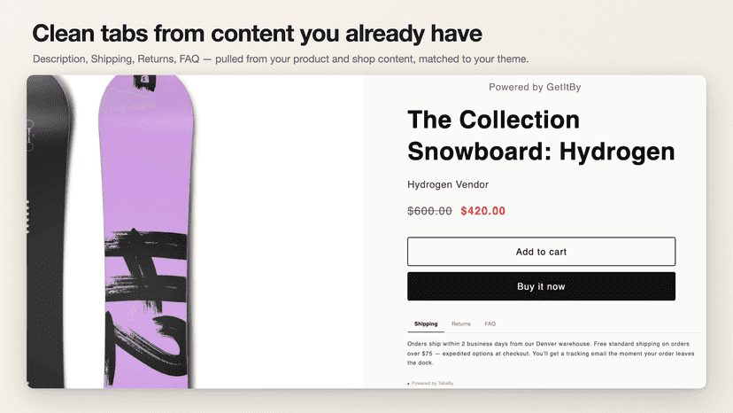 Polished product description tabs on storefront