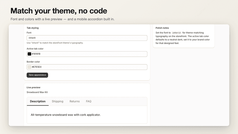 Appearance settings with live tab preview