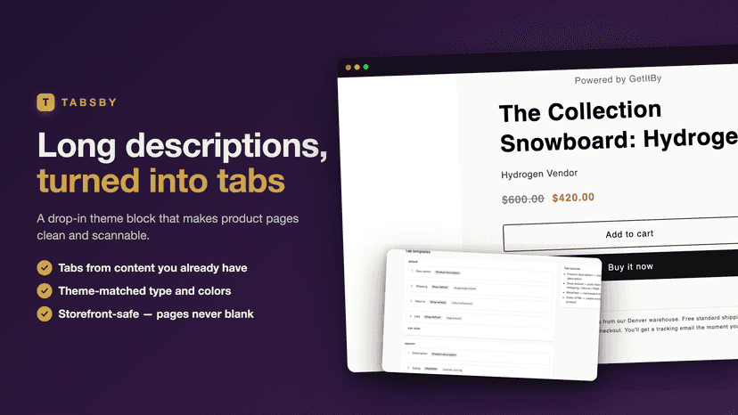 TabsBy tabs rendered on a product page