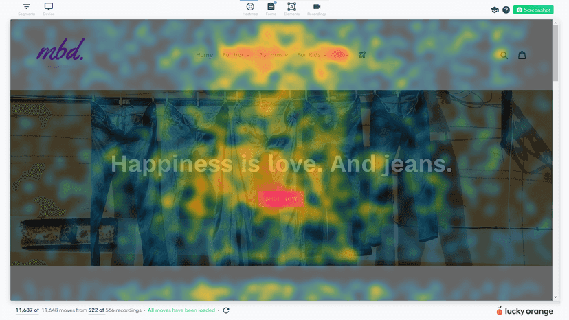 Lucky Orange Dynamic Heatmaps provide an interactive overlay