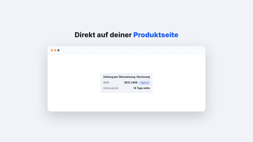 Überweisungsdaten direkt auf der Produktseite im Shop