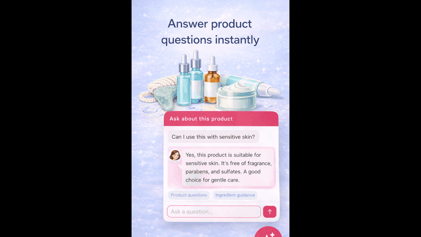 Minimalist skincare app thumbnail showing AI chat assistant