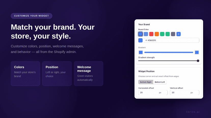 Widget customizer with color and position options