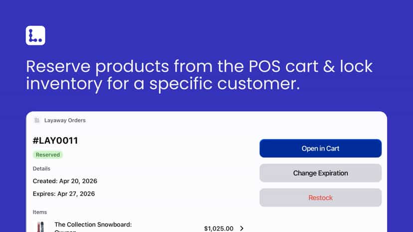 Reserve products from the POS cart & lock inventory for a speci