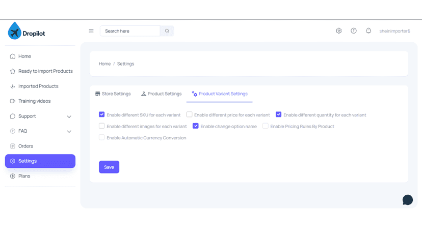Settings Page