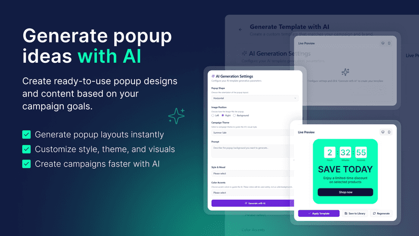 Generate AI popup ideas with ready-to-use designs and content