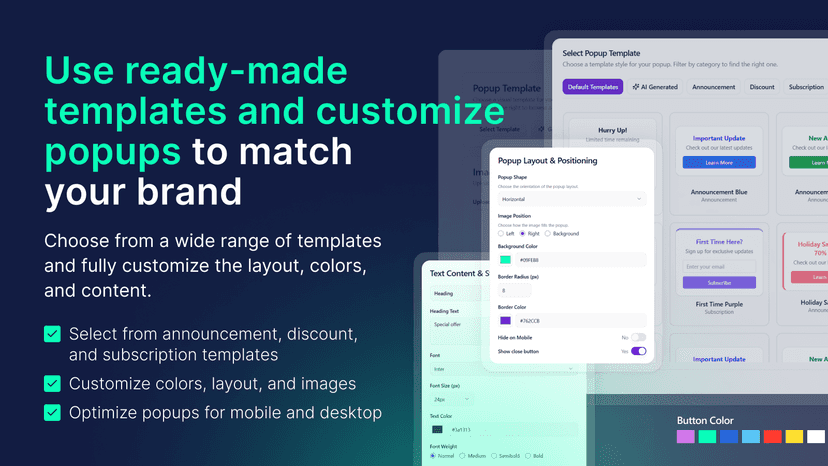 Customize popup templates for brand colors, layout, and content