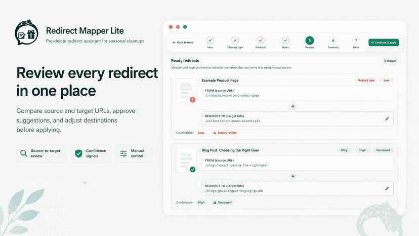 Redirect rules screen showing coverage for product cleanup redir