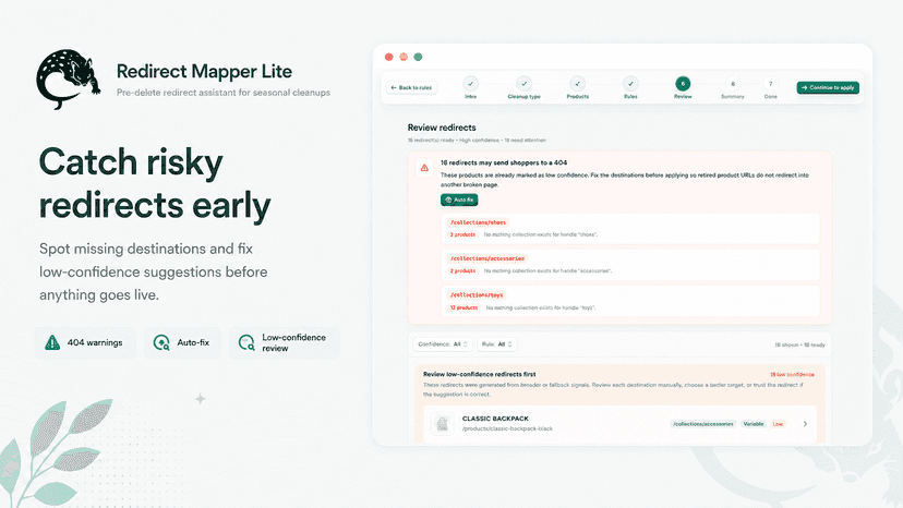 Cleanup preset screen showing starting scenarios for product ret