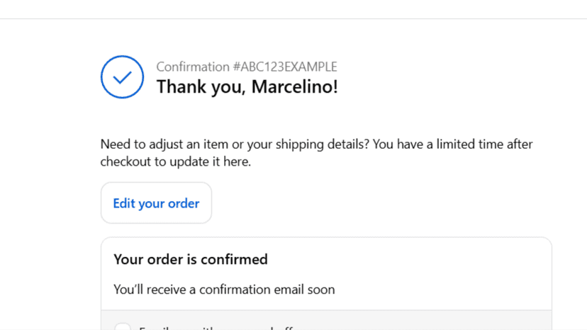 Customer edits their order from the thank you page