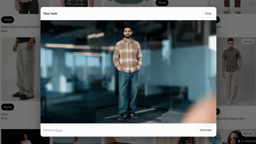 Shoppers preview and download their generated look.