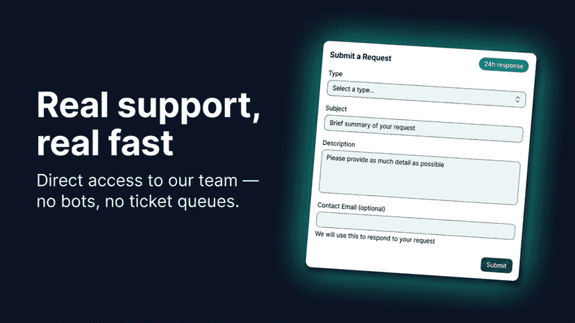 Direct access to our team - no bots, no ticket queues