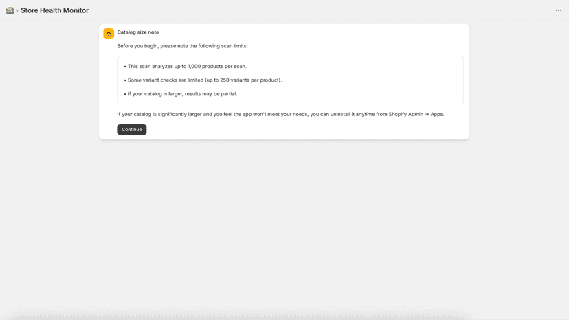 warning page for app limit