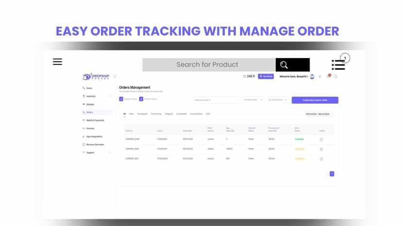 Easy order tracking with manage orders
