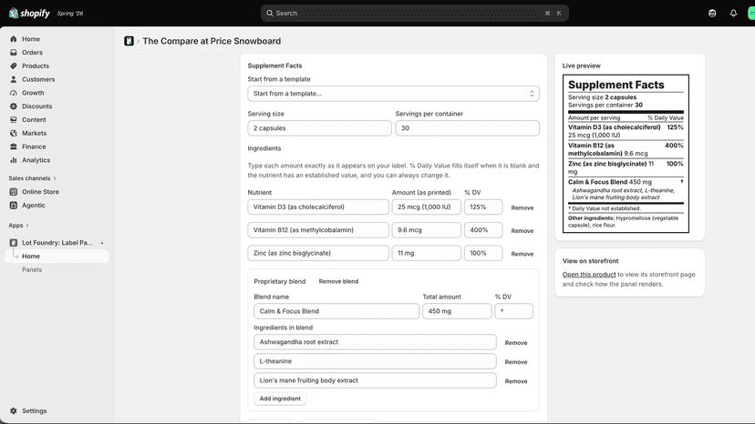Building a Supplement Facts panel with live preview