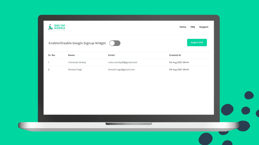 Dashboard to see email list with enable/disable toggle