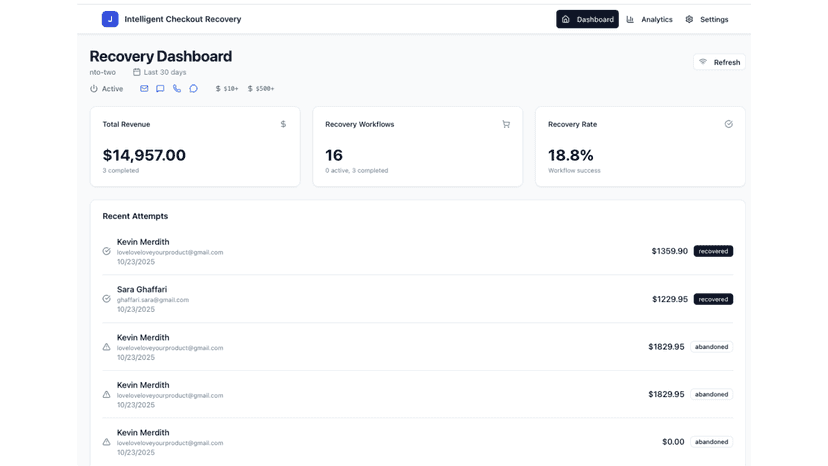 the main dashboard