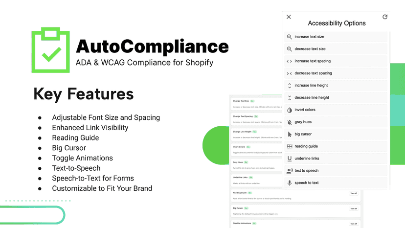 AutoCompliance key features for ADA and WCAG compliance.