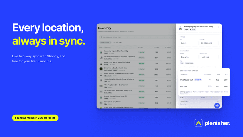 Inventory synced across locations with location switcher