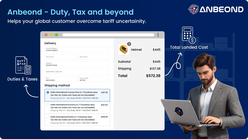 Duty & tax calculator to show the total landed cost at checkout