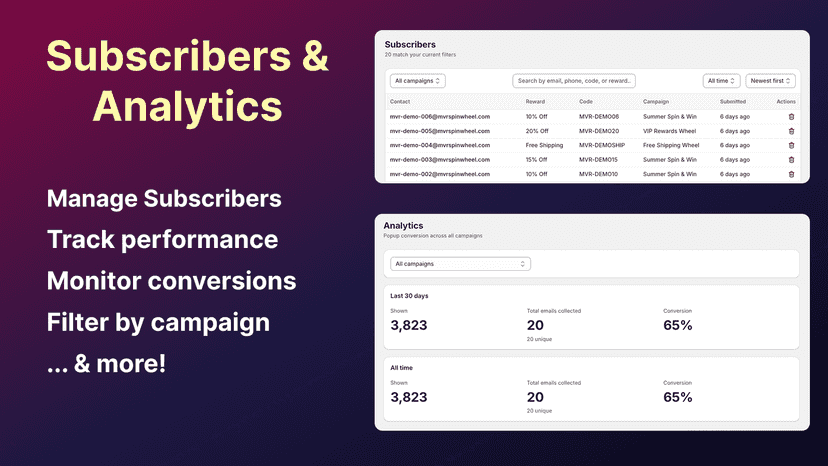MVR Spin Wheel Email Collect and Analytics