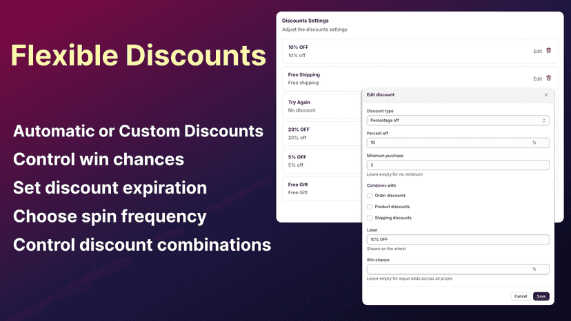 MVR Spin Wheel Discount Settings
