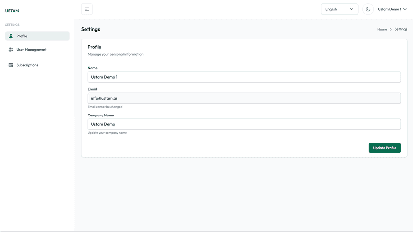 User profile settings and configuration page