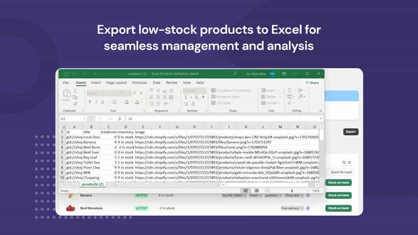 Export low-stock products to Excel