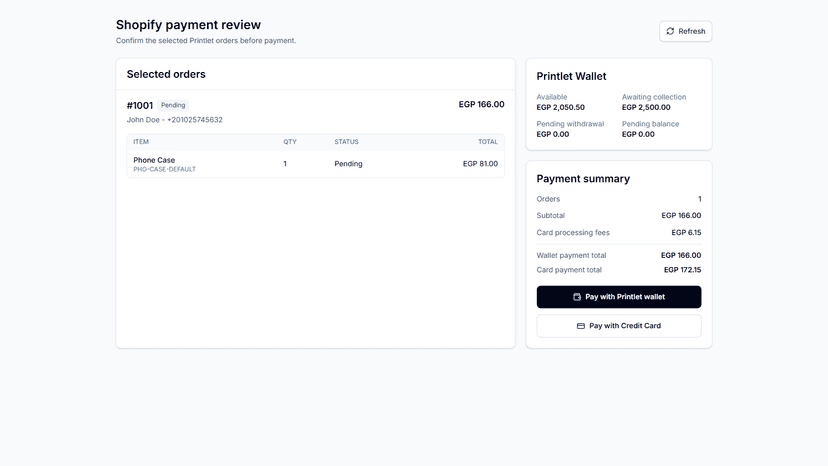 Confirm order fulfillment details before payment