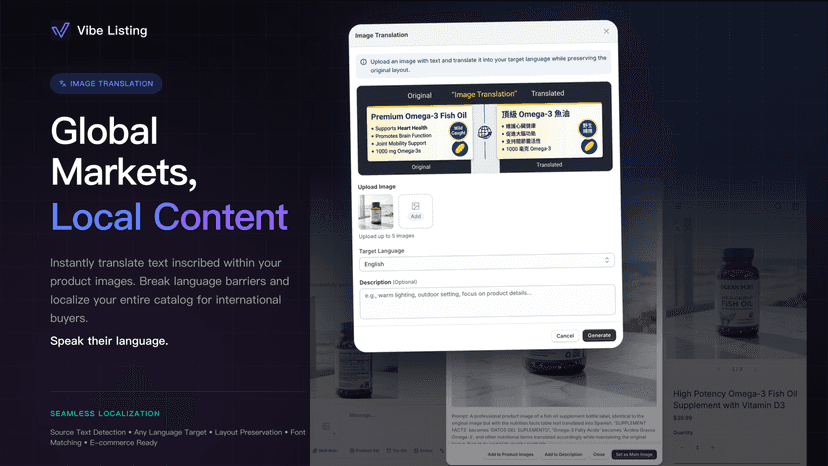 Translate product image text into any language instantly
