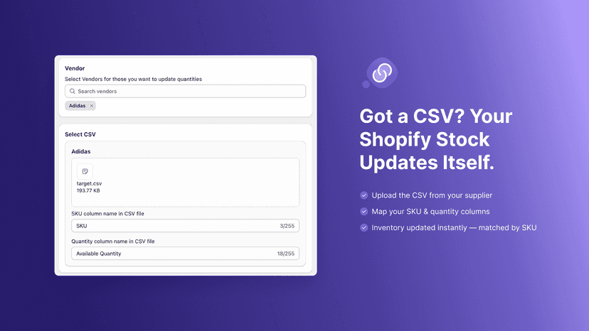 Create Sync form with CSV upload and SKU mapping.