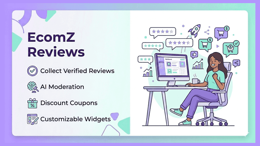 Ecomz Reviews banner showing product review features