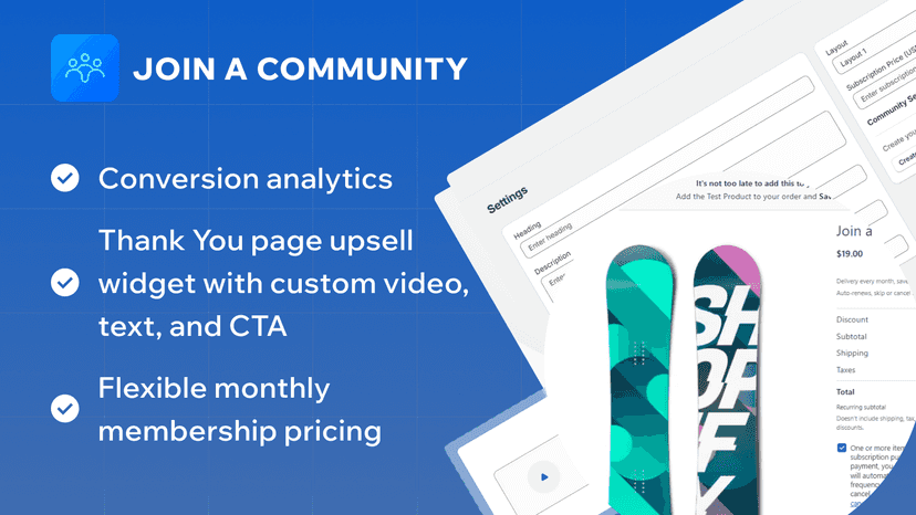 Join a community with custom Title, description, price etc..